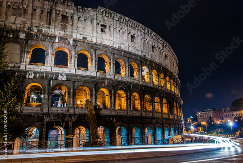 Rome, Italy - May 2 2013: The night view of Colosseum in Rome
