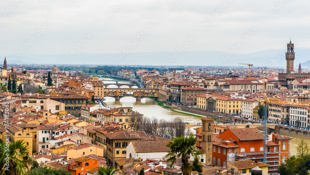 Florence, Italy - May 12 2013: The Florene cityscape from the Arno River