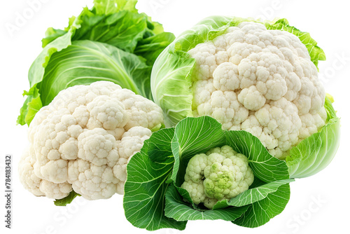 Cauliflower and green cabbage isolated on a transparent background