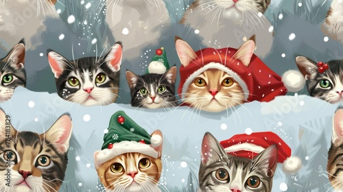 A portrait illustration of cute cats dressed tile  photo