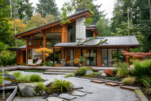 Elegant Fusion of Rustic and Modern Elements in a Northwestern House Style Nestled in a Tranquil Green Landscape