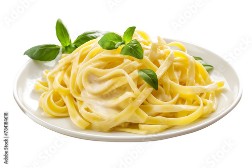 Pasta with broccoli and parmesan cheese on a white background