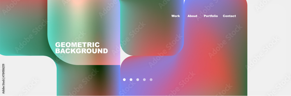 A liquidinspired geometric background with a gradient of colors including purple, violet, magenta, electric blue resembling sky and water. It features circles and rectangles in a captivating font