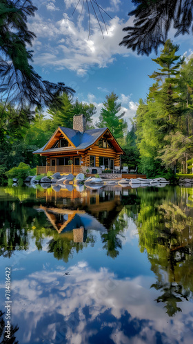 Quintessential Vacation Log Cabin Nestled Between Pristine Lake and Dense Pine Forest