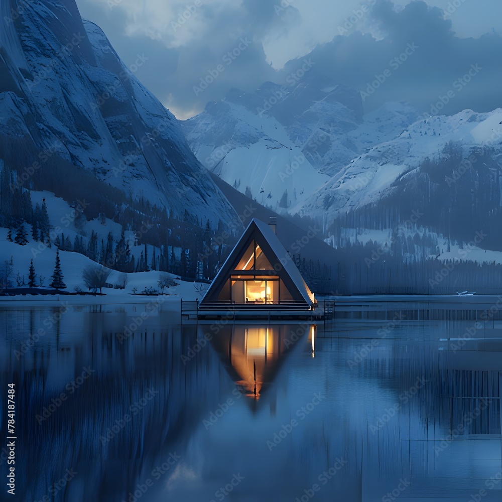 Fototapeta premium house in the mountains in winter. Generative AI