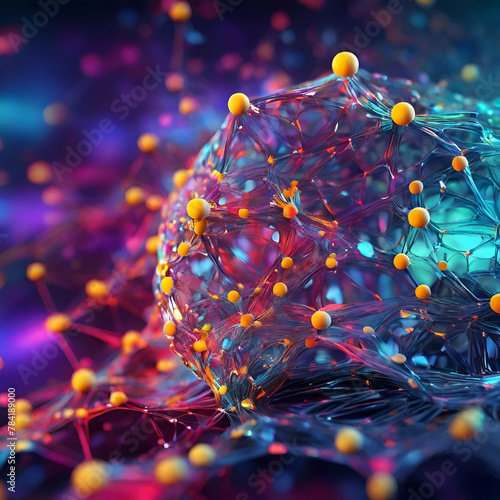 Abstract neural network Global database and artificial intelligence. Bright, colorful background with bokeh effect