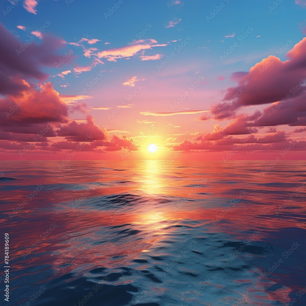 illustration of Sunset over the Sea-3D rendering of a breathtaking, Generative ai