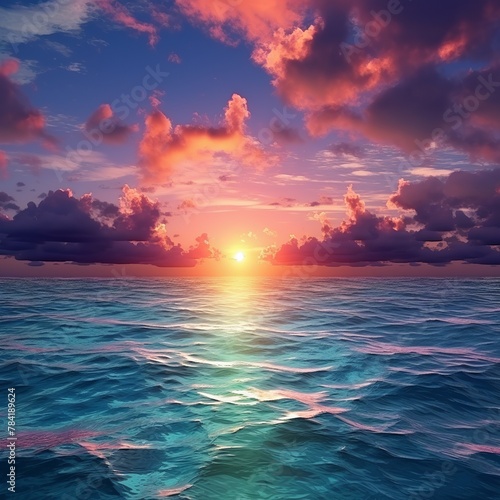 illustration of Sunset over the Sea-3D rendering of a breathtaking, Generative ai © rajesh