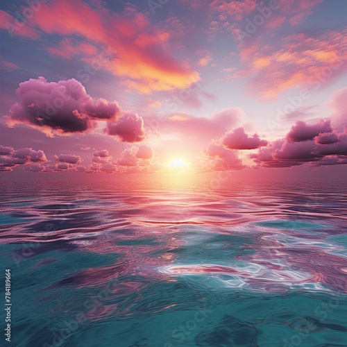 illustration of Sunset over the Sea-3D rendering of a breathtaking, Generative ai photo