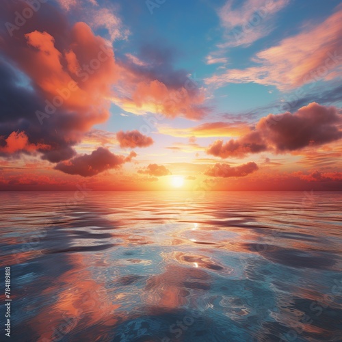 illustration of Sunset over the Sea-3D rendering of a breathtaking  Generative ai