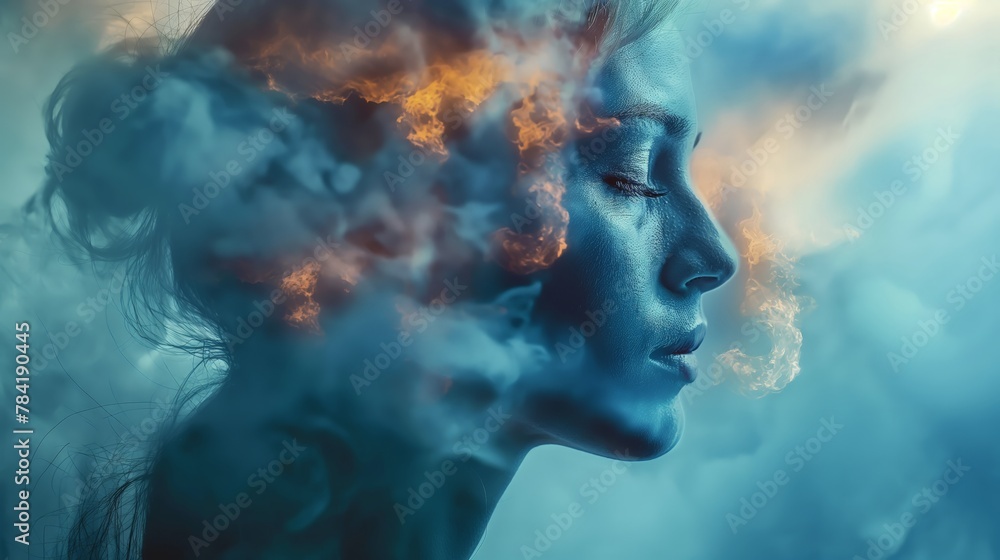 © best stock - Mental Health Disorder Concept. Exhausted Depressed Female touching Forehead. Stressed Woman Silhouette photo combined with Watercolor. Depression Psychology inside her Head © best stock - Mental Health Disorder Concept. Exhausted Depressed Female touching Forehead. Stressed Woman Silhouette photo combined with Watercolor. Depression Psychology inside her Head