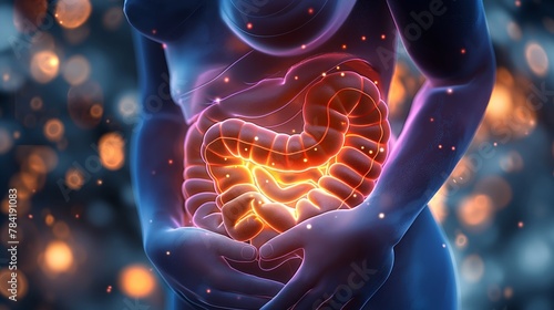 Anatomy of human body with digestive system. 3d illustration	 photo