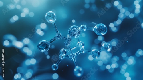 3D illustration of a molecular model illuminated by a close-up blue light.