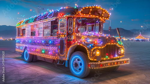 Art car adorned with lights and decorations.  generative ai 