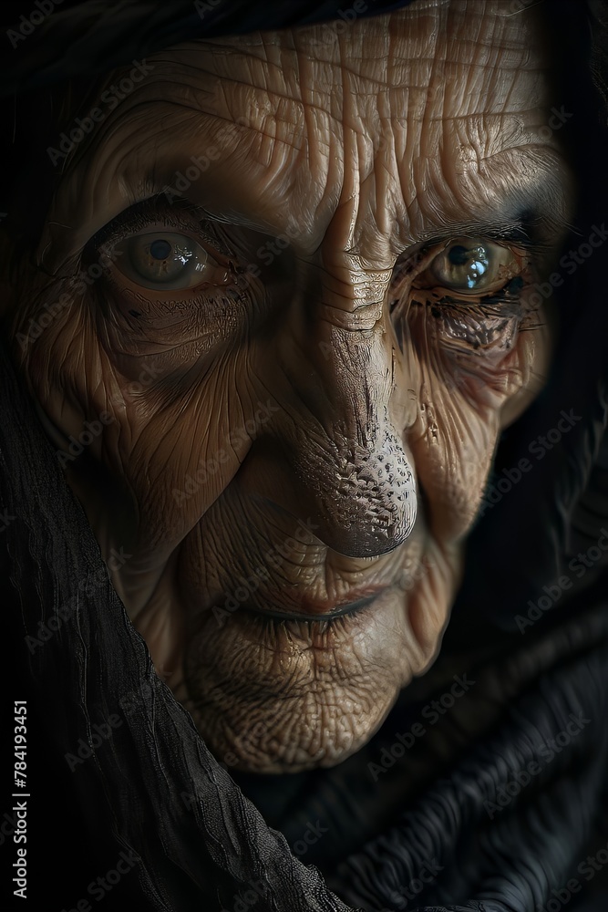 Closeup old woman witch Closeup old woman witch