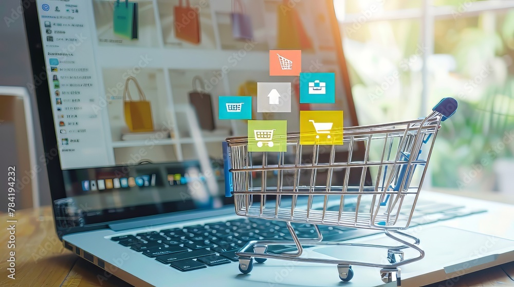 Concept of Online Shopping With Cart And Laptop