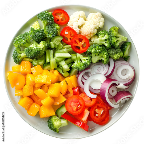 plate of salad with fresh vegetables isolated on transparent background  top view