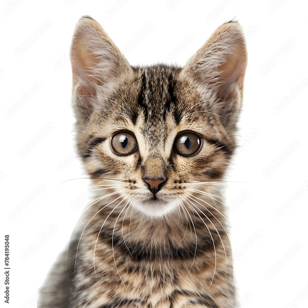 Portrait of a pretty shorthaired cat looking at the camera isolated on transparent background