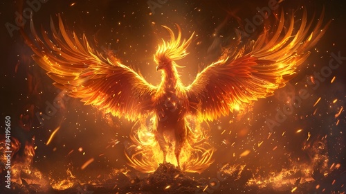 Majestic Phoenix Rising from the Ashes in a Fiery Display of Rebirth and Transformation