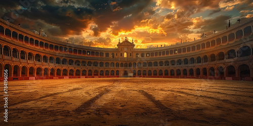  empty bullring on a dark sky background