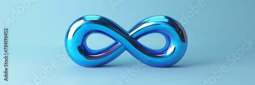 3D render of a colorful blue infinity symbol on a blue background, 