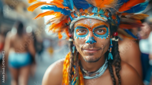 Close-up portrait of a sugar skull makeup, highlighting the intricate designs , 