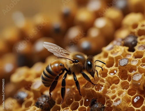 Honeybee collecting pollen from a flower 