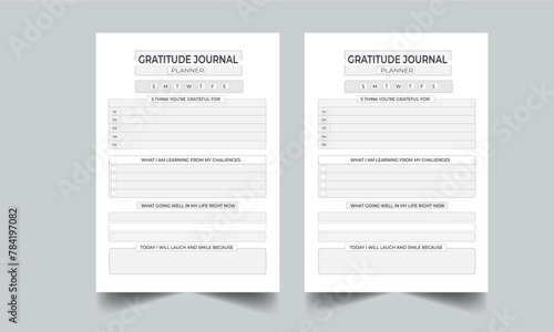 Gratitude Journal Planner Printable Sheet. Set of Gratitude Journal Template Design. Minimalist planner pages design. Daily Gratitude Planner Design.