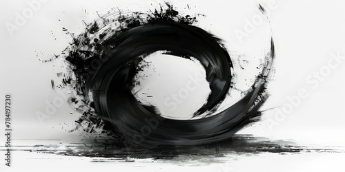 Abstract black brush strokes in a circular shape isolated on a white background, black brush stroke zen