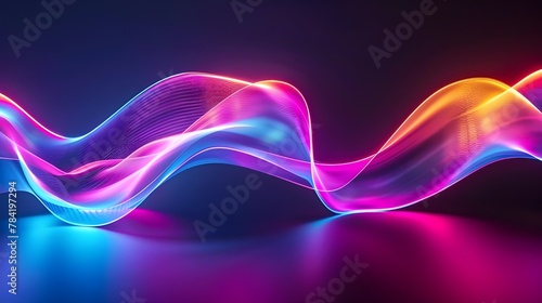 Multi-colored neon lights on a dark city street, reflection of neon light in puddles and water. Abstract night background, blurred bokeh light. Night view.