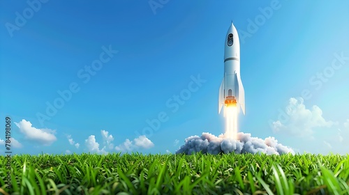 Rocket takes off into the sky.