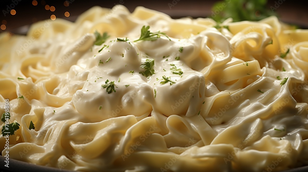 A bowl of creamy fettuccine alfredo sprinkled with parmesan cheese ,close-up,ultra HD,digital photography A bowl of creamy fettuccine alfredo sprinkled with parmesan cheese ,close-up,ultra HD,digital photography