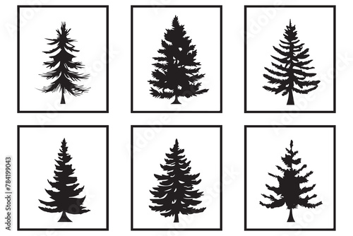 Hand drawn christmas pine tree vector set