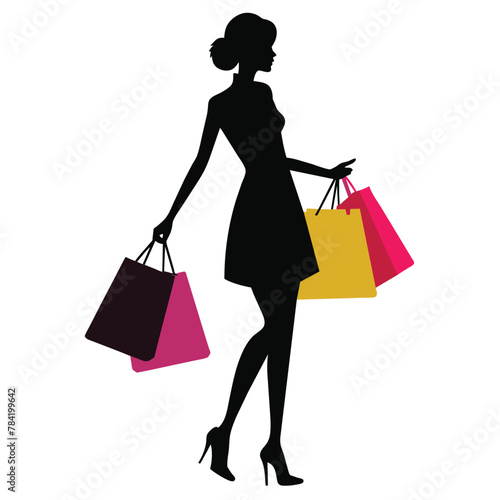 silhouette of a beautiful woman with shopping bags vector