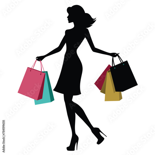 silhouette of a beautiful woman with shopping bags vector