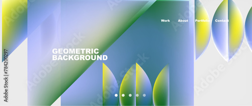 A terrestrial plantinspired geometric background featuring a gradient of electric blue, aqua, and yellow. The pattern includes rectangles and symmetrical designs resembling grass