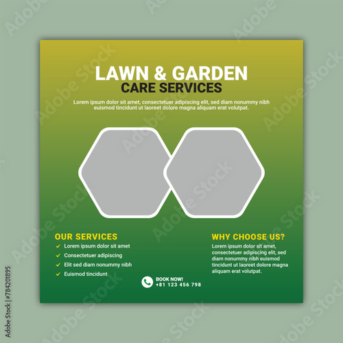 Lawn Mower Garden or Landscaping Service Flyer Template.