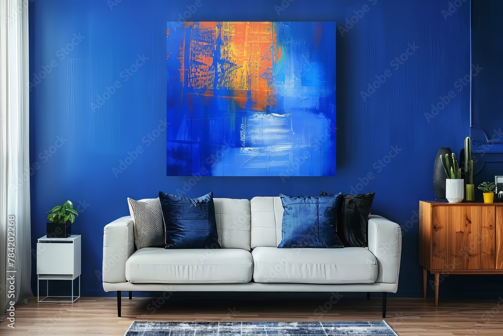 Fototapeta premium dark blue modern living room with sofa