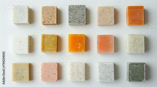 Shampoo bars arranged in a clean, minimalist fashion, promoting an eco-friendly beauty routine