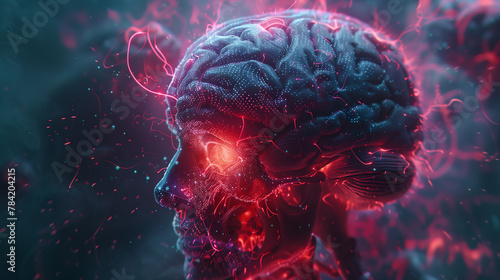 Futuristic Style brain affected by a stroke resulting in paralysis and speech impairment.