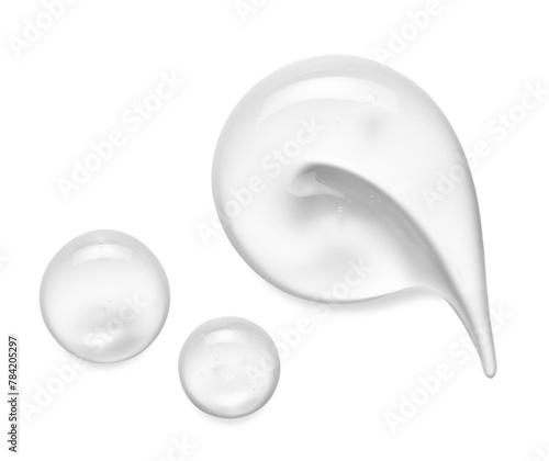 Gel serum drop texture. Liquid cream swatch set . Clear skincare product isolated on transparent background with shadow
