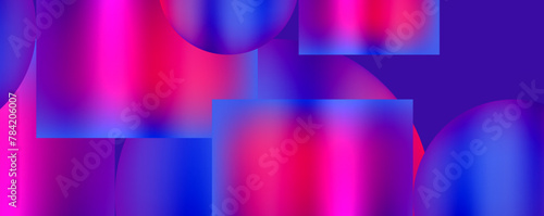 A colorful abstract background featuring squares and circles in shades of purple, pink, and blue. The vibrant colorfulness of magenta, violet, and azure creates an electric atmosphere