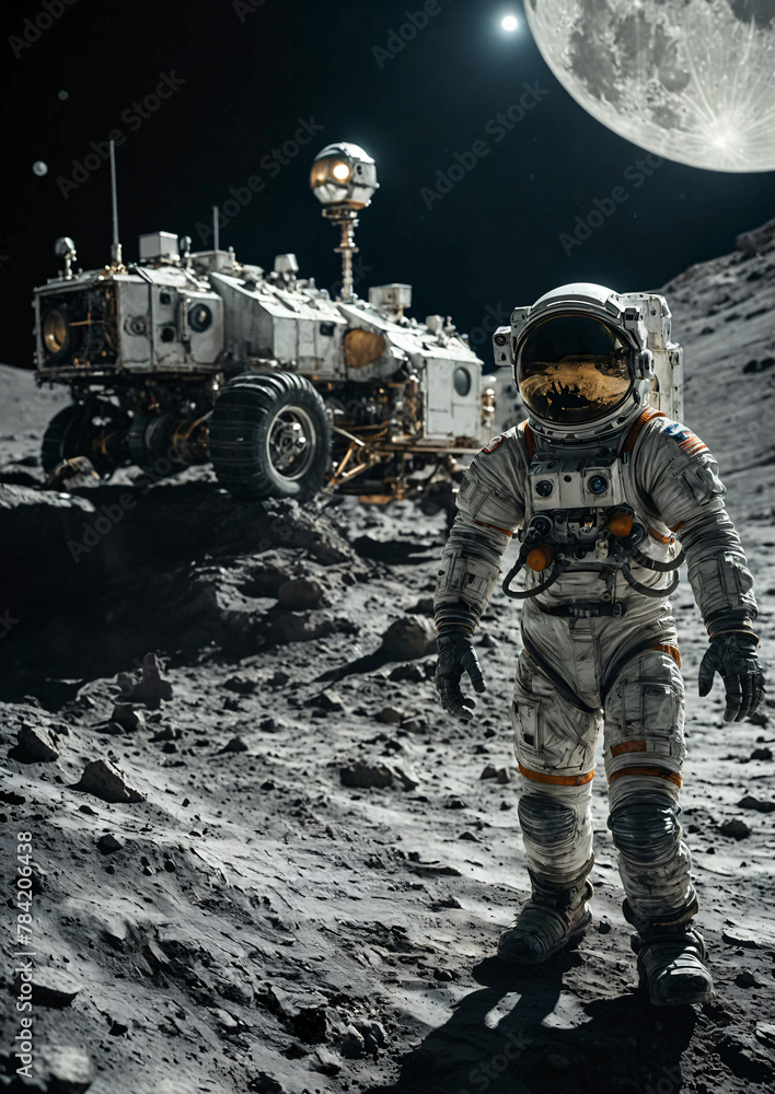 Fototapeta premium Astronauts' journey on a moon of Jupiter, Generative AI