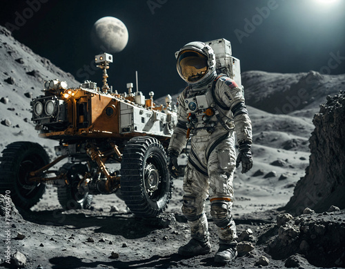 Astronauts' journey on a moon of Jupiter, Generative AI © Qun
