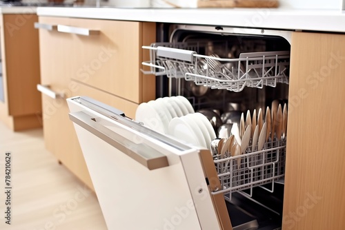 Kitchen furniture with dishwasher Generative AI photo