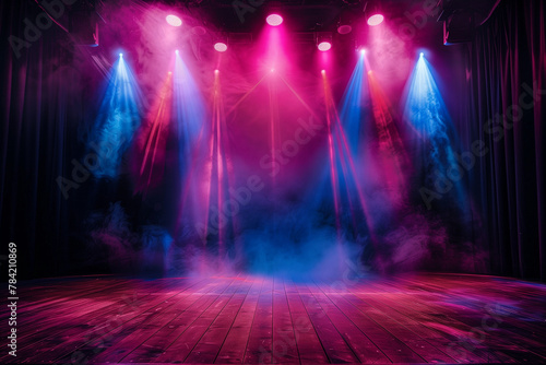 Theatrical Stage, Vivid Lighting, Performance Venue with Copy Space photo
