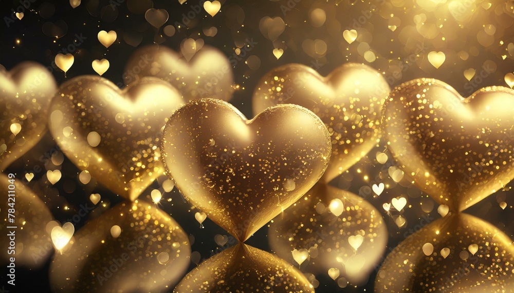 background of gold, Golden Love Heart wallpaper heart boked  - obrazy, fototapety, plakaty 