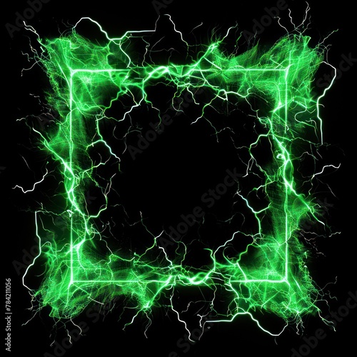 A square frame of pulsating green electrical energy creating a futuristic and alien impression