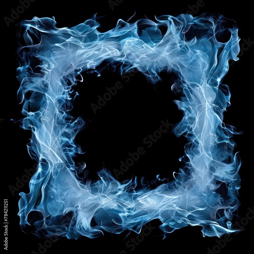 A square frame of blue and white flames representing a cooler yet powerful energy