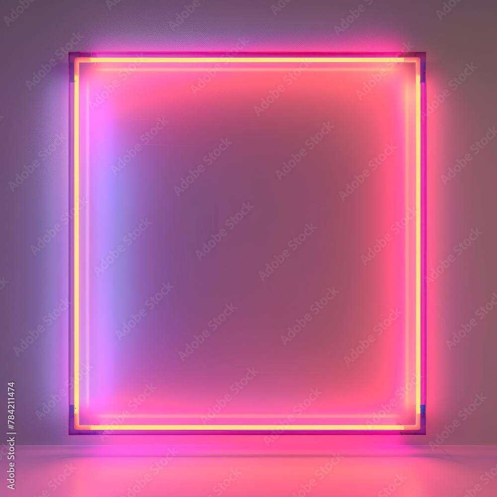 A sleek gradient neon frame glowing vibrantly against a crisp white background A sleek gradient neon frame glowing vibrantly against a crisp white background